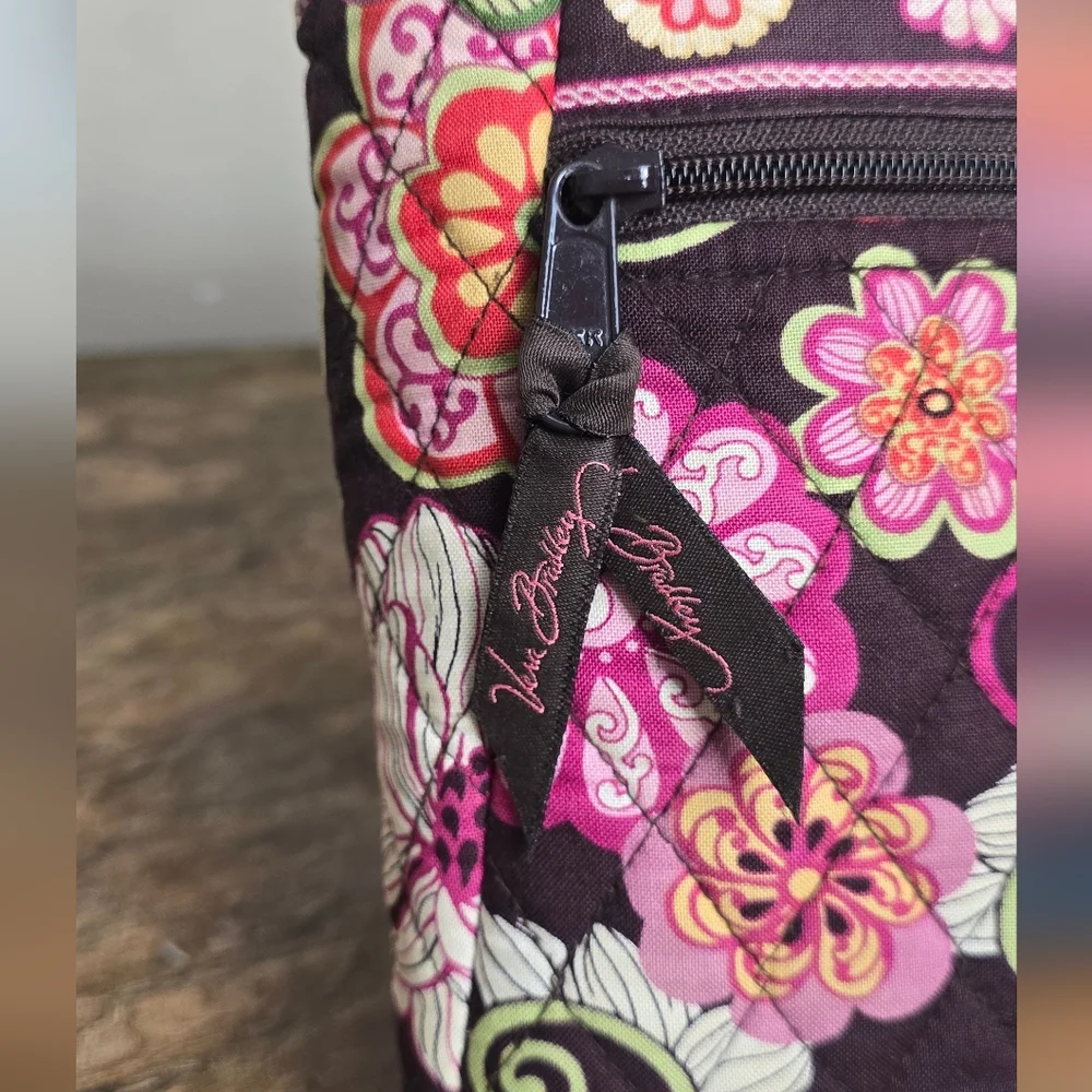 Vera Bradley Floral Quilted Hipster Crossbody Bag Brown Pink Shoulder Purse